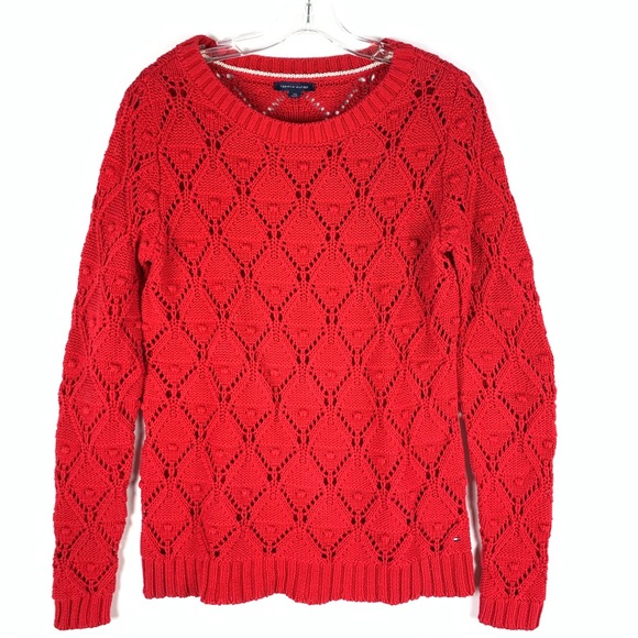 Tommy Hilfiger Red Long Sleeve Crochet 